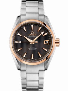 Omega 38.5mm Automatic Chronometer Aqua Terra Mid Size Teak Gray Dial Rose Gold Case With Rose Gold And Stainless Steel Bracelet Watch #231.20.39.21.06.003 (Men Watch)