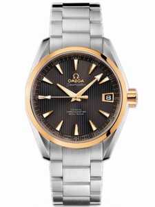 Omega 38.5mm Automatic Chronometer Aqua Terra Mid Size Teak Gray Dial Yellow Gold Case With Yellow Gold And Stainless Steel Bracelet Watch #231.20.39.21.06.004 (Men Watch)