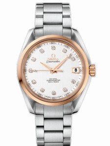 Omega 38.5mm Automatic Chronometer Aqua Terra Mid Size Silver Dial Rose Gold Case, Diamonds With Stainless Steel Bracelet Watch #231.20.39.21.52.003 (Men Watch)