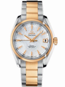 Omega 38.5mm Automatic Chronometer Aqua Terra Mid Size Teak White Mother Of Pearl Dial Yellow Gold Case, Diamonds With Yellow Gold And Stainless Steel Bracelet Watch #231.20.39.21.55.002 (Men Watch)