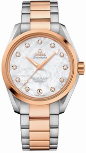 Omega Seamaster Aqua Terra Master Co-Axial Automatic Chronometer White Mother of Pearl Diamond Dial Date 18k Rose Gold and Stainless Steel Bracelet Watch# 231.20.39.21.55.003 (Women Watch)