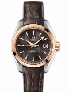 Omega 30mm Automatic Chronometer Aqua Terra Teak Gray Rose Gold Case With Brown Leather Strap Watch #231.23.30.20.06.001 (Women Watch)