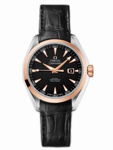 Omega 34mm Automatic Chronometer Aqua Terra Black Dial Rose Gold Case With Black Leather Strap Watch #231.23.34.20.01.002 (Women Watch)