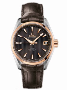 Omega 38.5mm Automatic Chronometer Aqua Terra Mid Size Black Dial Rose Gold Case With Brown Leather Strap Watch #231.23.39.21.06.001 (Men Watch)