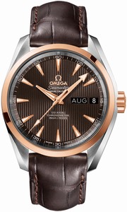 Omega Seamaster Aqua Terra Co-Axial Annual Calender 18k Rose Gold Bezel Brown Leather Watch# 231.23.39.22.06.001 (Men Watch)