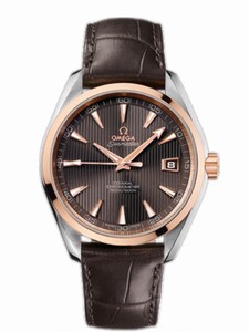 Omega 41.5mm Chronometer Aqua Terra Teak Gray Dial Rose Gold Case With Brown Leather Strap Watch #231.23.42.21.06.001 (Men Watch)