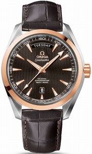 Omega Seamaster Aqua Terra Co-Axial Automatic Chronometer Day Date 18k Rose Gold Bezel Brown Leather Watch# 231.23.42.22.06.001 (Men Watch)