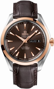 Omega Seamaster Aqua Terra Co-Axial Automatic Chronometer Annual Calender 18k Rose Gold Bezel Brown Leather Watch# 231.23.43.22.06.002 (Men Watch)