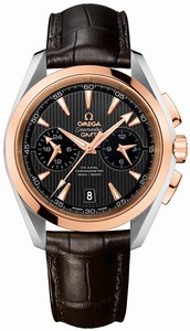 Omega Seamaster Aqua Terra Co-Axial GMT Chronograph Date 18k Rose Gold Bezel Brown Leather Watch# 231.23.43.52.06.001 (Men Watch)