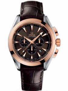 Omega 44mm Automatic Chronometer Aqua Terra Chronograph Teak Gray Dial Rose Gold Case With Brown Leather Strap Watch #231.23.44.50.06.001 (Men Watch)