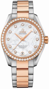 Omega Seamaster Aqua Terra Master Co-Axial Automatic Chronometer White Mother of Pearl Diamond Dial Diamond Bezel 18k Rose Gold and Stainless Steel Watch# 231.25.39.21.55.001 (Women Watch)