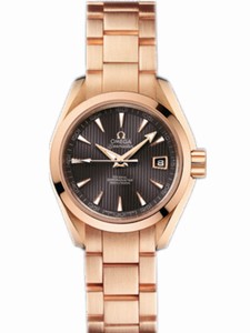 Omega 30mm Automatic Chronometer Aqua Terra Teak Gray Dial Rose Gold Case And Bracelet Watch #231.50.30.20.06.001 (Women Watch)