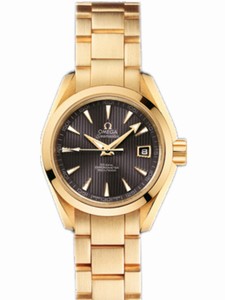 Omega 30mm Automatic Chronometer Aqua Terra Teak Gray Dial Yellow Gold Case And Bracelet Watch #231.50.30.20.06.002 (Women Watch)