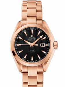 Omega 34mm Automatic Chronometer Aqua Terra Black Dial Rose Gold Case With Rose Gold Bracelet Watch #231.50.34.20.01.002 (Women Watch)