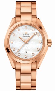 Omega Seamaster Aqua Terra Master Co-Axial Automatic Chronometer White Mother of Pearl Diamond Dial 18k Rose Gold Watch# 231.50.34.20.55.001 (Women Watch)
