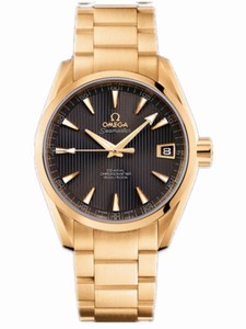 Omega 38.5mm Automatic Chronometer Aqua Terra Mid Size Teak Gray Dial Tellow Gold Case With Yellow Gold Bracelet Watch #231.50.39.21.06.002 (Men Watch)