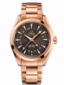 Omega 43mm Automatic Chronometer Aqua Terra 150M GMT Teak Gray Dial Rose Gold Case With Rose Gold Bracelet Watch #231.50.43.22.06.002 (Men Watch)
