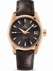 Omega 38.5mm Automatic Chronometer Aqua Terra Mid Size Teak Gray Dial Rose Gold Case With Brown Leather Strap Watch #231.53.39.21.06.001 (Men Watch)