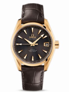 Omega 38.5mm Automatic Chronometer Aqua Terra Mid Size Teak Gray Dial Yellow Gold Case With Brown Leather Strap Watch #231.53.39.21.06.002 (Men Watch)
