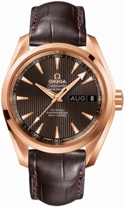 Omega Seamaster Aqua Terra Vo-Axial Automatic Chronometer Annual Calender 18k Rose Gold Case Brown Leather Watch# 231.53.39.22.06.001 (Men Watch)