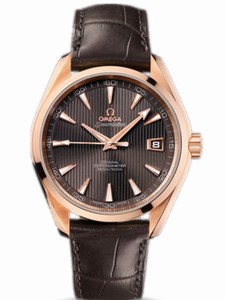 Omega 41.5mm Chronometer Aqua Terra Teak Gray Dial Rose Gold Case With Brown Leather Strap Watch #231.53.42.21.06.001 (Men Watch)