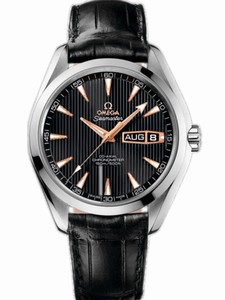 Omega 43mm Automatic Chronometer Aqua Terra Annual Calendar Black Dial White Gold Case With Black Leather Strap Watch #231.53.43.22.01.001 (Men Watch)