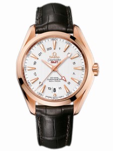 Omega 43mm Automatic Chronometer Aqua Terra 150M GMT Silver Dial Rose Gold Case With Brown Leather Strap Watch #231.53.43.22.02.001 (Men Watch)