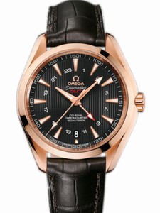 Omega 43mm Automatic Chronometer Aqua Terra 150M GMT Teak Gray Dial Rose Gold Case With Brown Leather Strap Watch #31.53.43.22.06.002 (Men Watch)