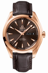 Omega Seamaster Aqua Terra Co-Axial Automatic Chronometer Annual Calender 18k Rose Gold Case Brown Leather Watch# 231.53.43.22.06.003 (Men Watch)