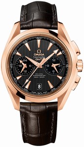 Omega Seamaster Aqua Terra Co-Axial Automatic Chronometer GMT Chronograph 18k Rose Gold Case Brown Leather Watch# 231.53.43.52.06.001 (Men Watch)