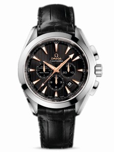 Omega 44mm Automatic Chronometer Aqua Terra Chronograph Black Dial White Gold Case With Black Leather Strap Watch #231.53.44.50.01.001 (Men Watch)