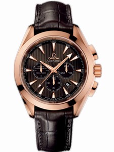 Omega 44mm Automatic Chronometer Aqua Terra Chronograph Teak Gray Dial Rose Gold Case With Brown Leather Strap Watch #231.53.44.50.06.001 (Men Watch)