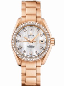 Omega 30mm Automatic Chronometer Aqua Terra Jewellery White Mother Of Pearl Dial Rose Gold Case, Diamonds With Rose Gold Bracelet Watch #231.55.30.20.55.001 (Men Watch)