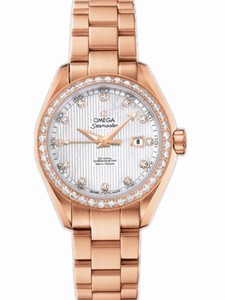 Omega 34mm Automatic Chronometer Aqua Terra White Mother Of Pearl Dial Rose Gold Case, Diamonds With Rose Gold Bracelet Watch #231.55.34.20.55.002 (Women Watch)