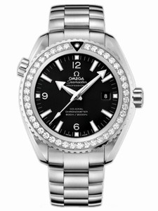Omega 45.5mm Automatic Chronometer Planet Ocean Big Size Black Dial Stainless Steel Case, Diamonds On Bezel With Stainless Steel Bracelet Watch #232.15.46.21.01.001 (Men Watch)