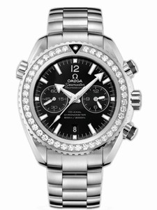 Omega 45.5mm Automatic Chronometer Planet Ocean Black Dial Stainless Steel Case, Diamonds On Bezel With Stainless Steel Bracelet Watch #232.15.46.51.01.001 (Men Watch)