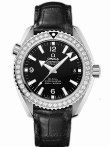 Omega 42mm Automatic Chronometer Planet Ocean Black Dial Stainless Steel Case, Diamonds With Black Leather Strap Watch #232.18.42.21.01.001 (Men Watch)