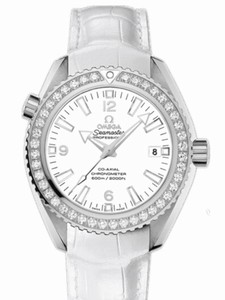 Omega 42mm Automatic Chronometer Planet Ocean White Dial Stainless Steel Case, Diamonds With White Leather Strap Watch #232.18.42.21.04.001 (Men Watch)