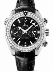 Omega 45.5mm Automatic Chronometer Planet Ocean Chrono Black Dial Stainless Steel Case, Diamonds With Black Leather Strap Watch #232.18.46.51.01.001 (Men Watch)