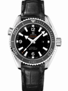 Omega 37.5mm Auto Chronometer Planet Ocean Black Dial Stainless Steel Case, Diamonds With Black Leather Strap Watch #232.33.38.20.01.001 (Men Watch)