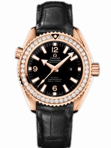 Omega 37.5mm Auto Chronometer Planet Ocean Black Dial Rose Gold Case, Diamonds With Black Leather Strap Watch #232.58.38.20.01.001 (Men Watch)