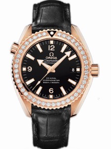 Omega 42mm Automatic Chronometer Planet Ocean Black Dial Rose Gold Case, Diamonds With Black Leather Strap Watch #232.58.42.21.01.001 (Men Watch)