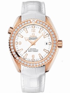Omega 42mm Automatic Chronometer Planet Ocean White Dial Rose Gold Case, Diamonds With White Leather Strap Watch #232.58.42.21.04.001 (Men Watch)