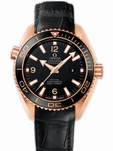 Omega 37.5mm Auto Chronometer Planet Ocean Black Dial Rose Gold Case With Black Leather Strap Watch #232.63.38.20.01.001 (Men Watch)
