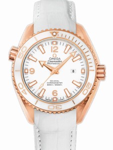 Omega 37.5mm Auto Chronometer Planet Ocean White Dial Rose Gold Case With White Leather Strap Watch #232.63.38.20.04.001 (Women Watch)