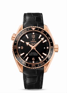 Omega Seamaster Automatic Chronometer Planet Ocean GMT 600M 18k Rose Gold Case Black Leather Watch# 232.63.44.22.01.001 (Men Watch)