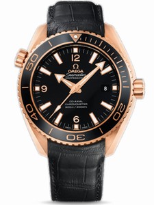 Omega 45.5mm Automatic Chronometer Planet Ocean Big Size Black Dial Rose Gold Case With Black Leather Strap Watch #232.63.46.21.01.001 (Men Watch)