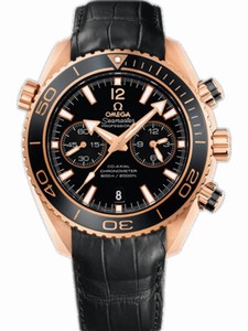 Omega 45.5mm Automatic Chronometer Planet Ocean Chrono Black Dial Rose Gold Case With Black Leather Strap Watch #232.63.46.51.01.001 (Men Strap)