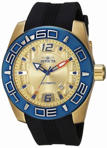 Invicta Aviator Automatic Gold Dial Date Black Silicone Watch # 23532 (Men Watch)