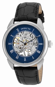 Invicta Specialty Mechanical Hand Wind Roman Numeral Skeleton Dial Black Leather Watch # 23534 (Men Watch)